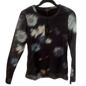 rag & bone Black and Blue Floral Long Sleeve Tee